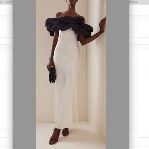 Anna October exclusive satin off the shoulder maxi dress